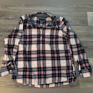 Tommy Hilfiger Pink and Blue Plaid Half Button Down Shirt